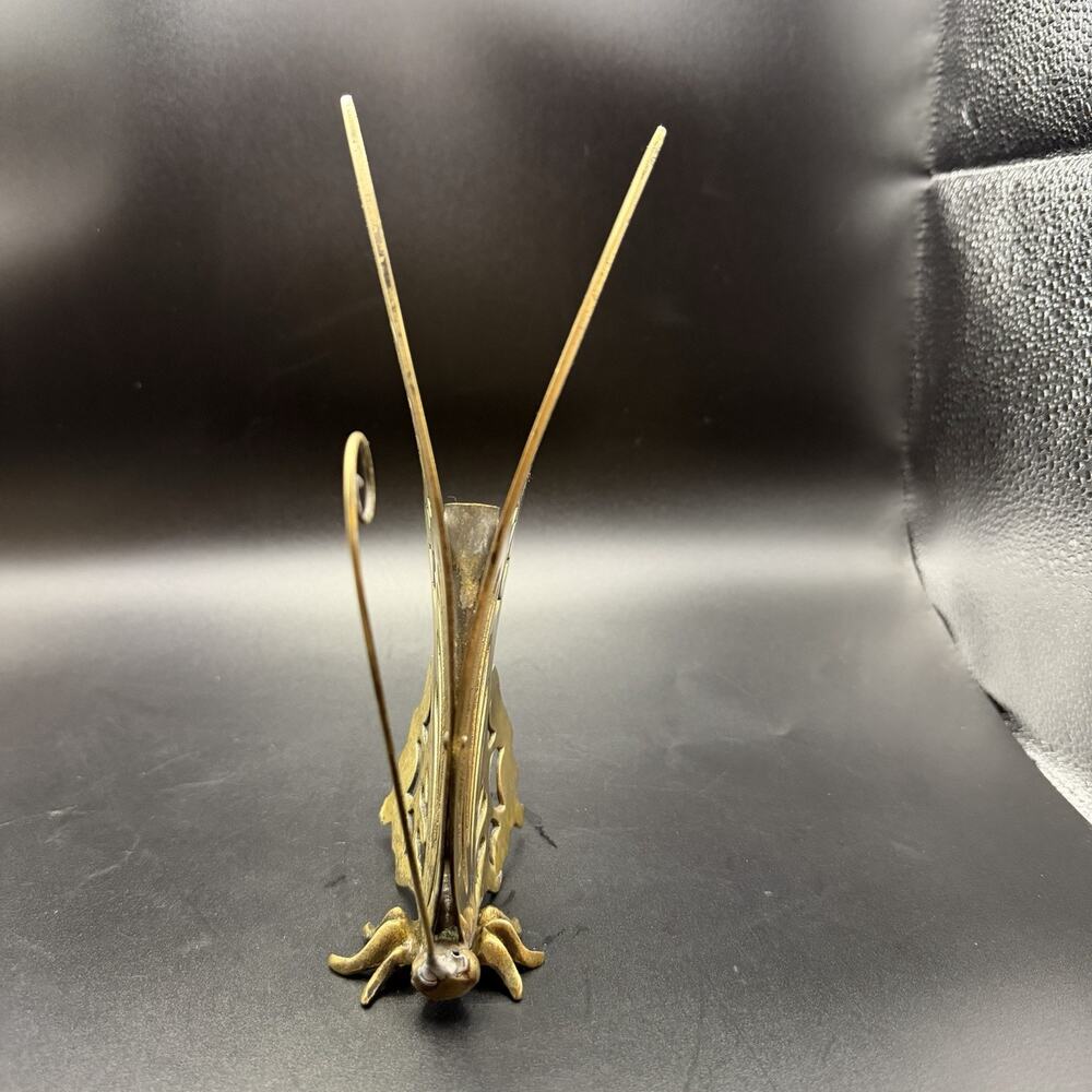Vintage Brass Standing Butterfly Photo Stand Stationary Holder Mid Century - Picture 5 of 9